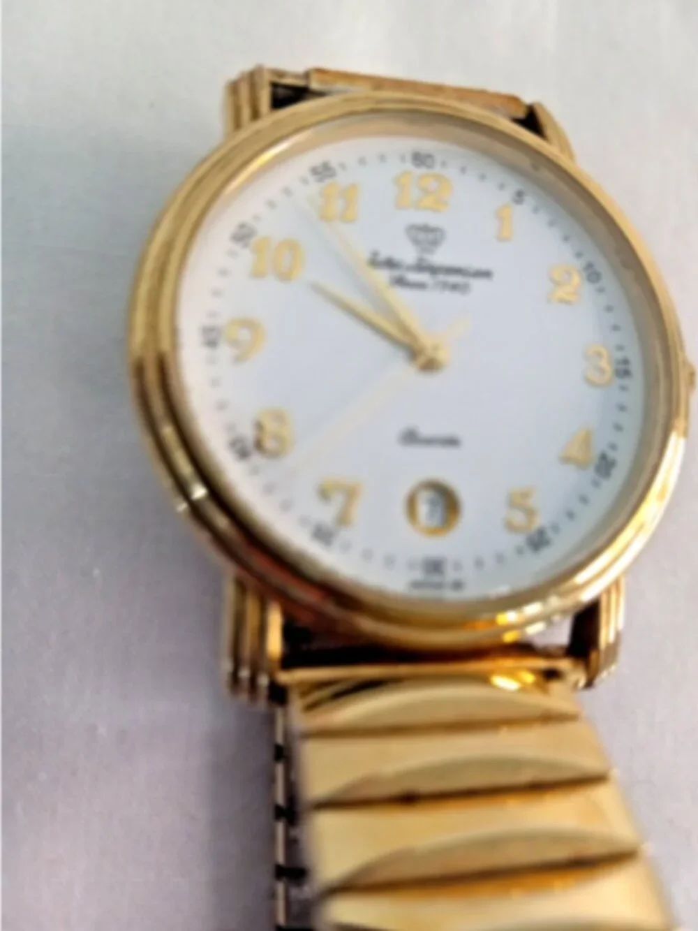 Jules Jurgensen Women's Gold Tone Quartz Watch 28mm Date Stretch Band Works